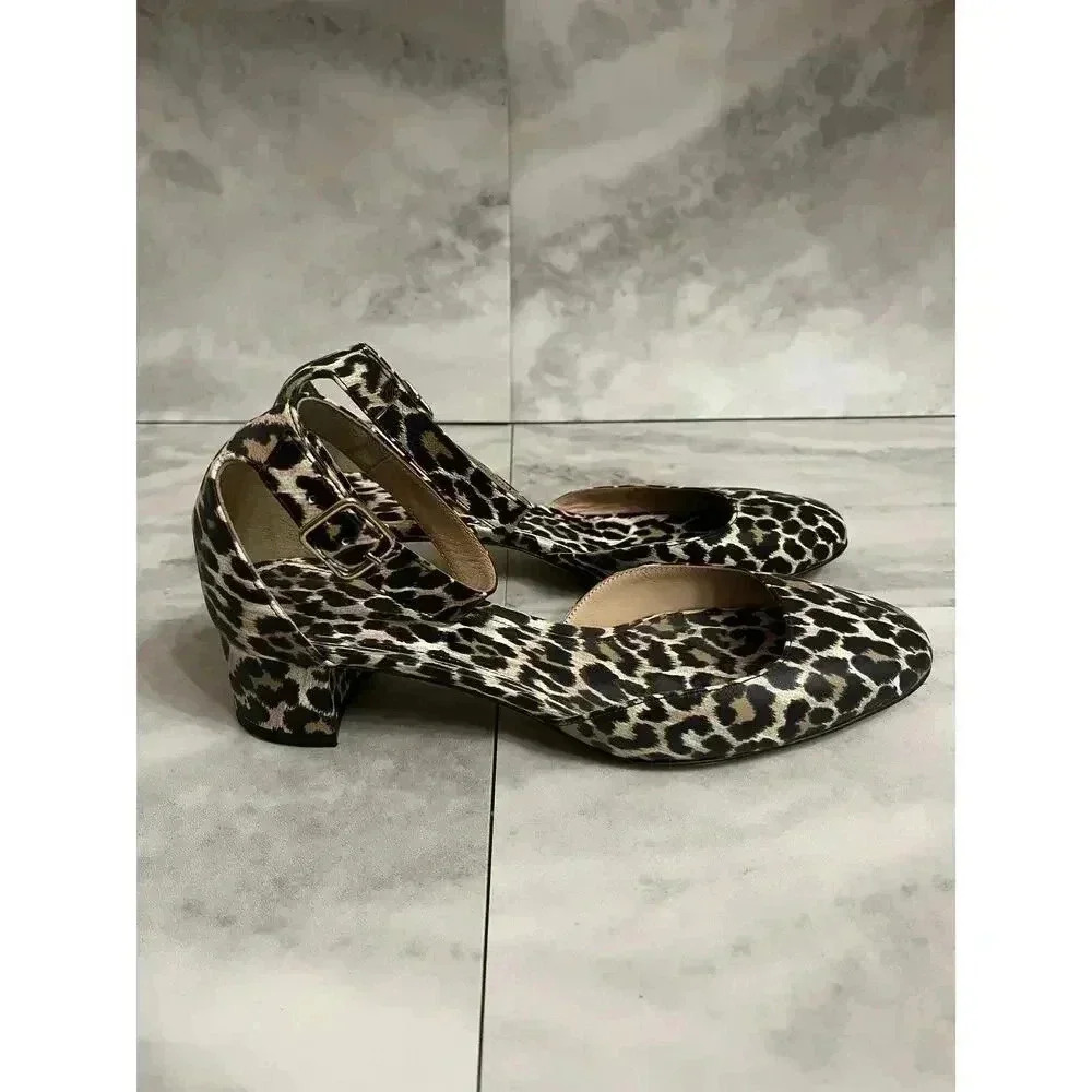 J.Crew Women’s Leopard Print Closed Toe Block Heel Ankle Strap Heel Size 9